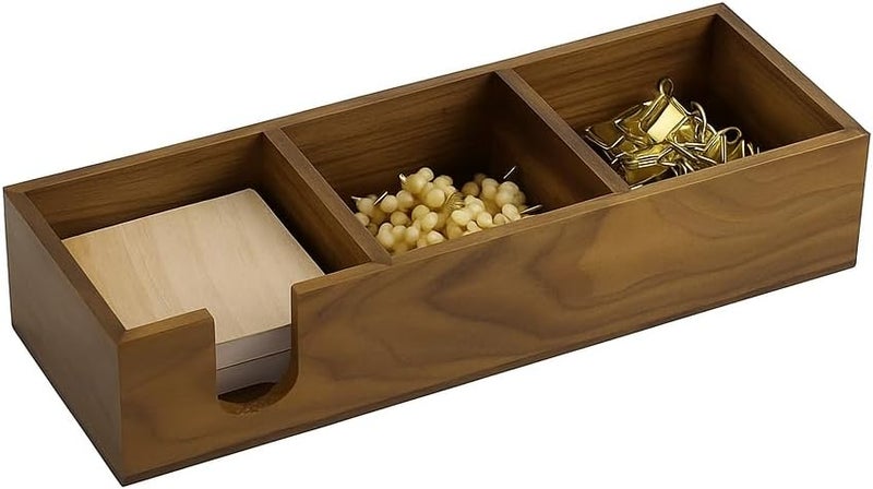 MultiBey 3 in1 Walnut Wooden Sticky Note Holder, 12" x 4.3" x 2.4" Self-Stick Note Pads Holder Memo Pad Dispenser, Wood Post it Note Dispenser Desk Organizer for Office Home School - Image 1
